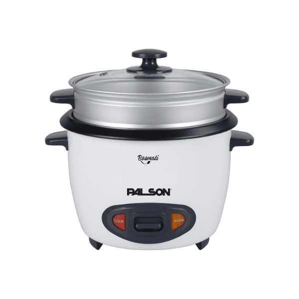 طباخة ارز كهربائية بالسون 1.8 لتر 700 واط مع جهاز بخار وغطاء زجاجي أبيض - 40024