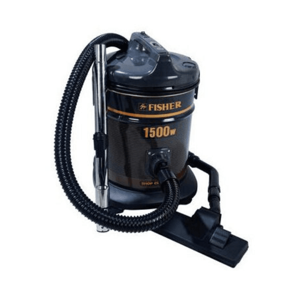 مكنسه فيشر برميل 15 لتر 1500 وات أسود قاعدة عجلات دبلوكس لسهولة التحريك - BSC-1500