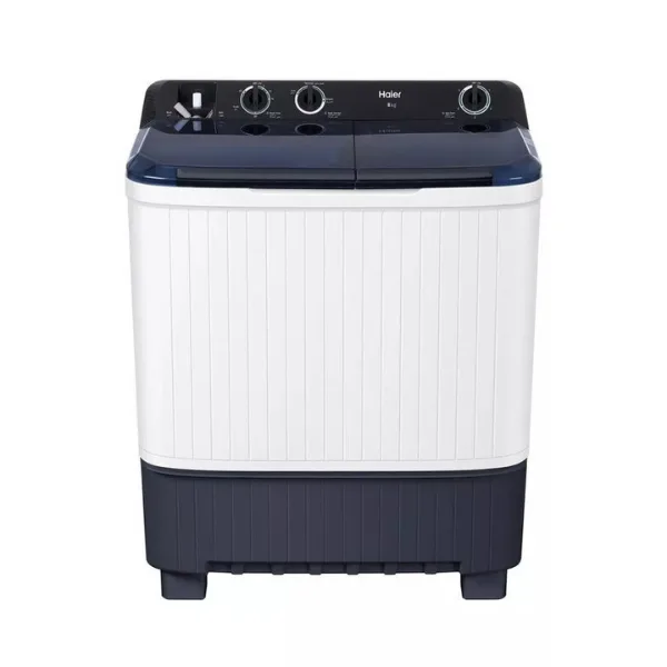 غسالة هاير حوضين سعة 8 كجم 2 برنامج لون أبيض ورمادي - HTW80-1217