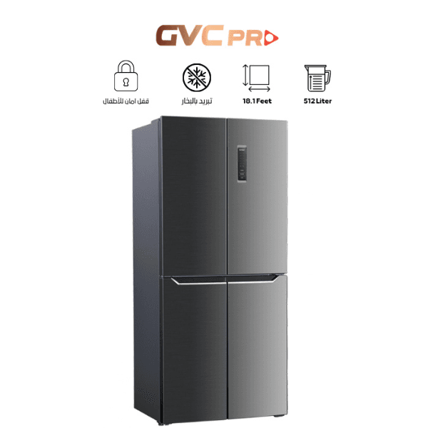 ثلاجه GVC PRO دولابي - ثلج ، اسود - سلفر ، 512 لتر - ( 18.1 قدم ) - GVRF-999
